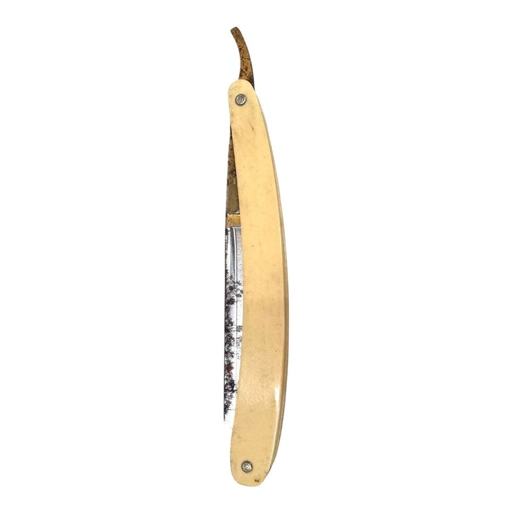Vintage TRU-STEEL Straight Razor With Cream Handle Rust Barber Retro Decor READ